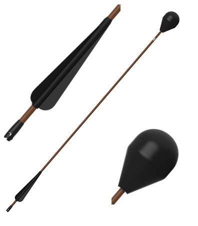 LARP round-head arrow, brown shaft, black fletching, 76 cm, 01025